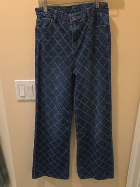 Tractr Diamond-Stitch Wide-Leg Jeans - Blue